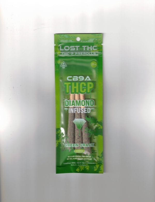 Lost Thc Green Crack Diamond Infused CB9A/THCP 3 Pre Rolls / 1CT