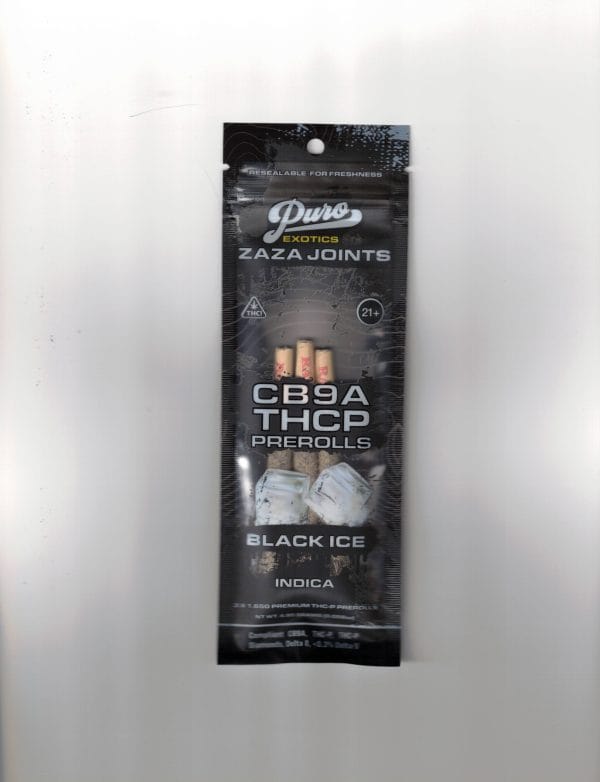 Puro Exotics Zaza Joints Black Ice Indica CB9A THCP 3 Pre Rolls / 1CT