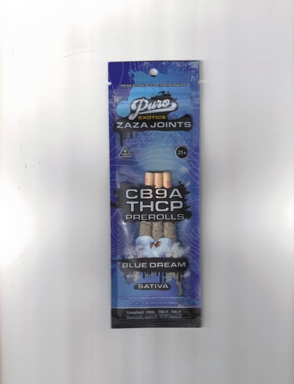 Puro Exotics Zaza Joints Blue Dream Sativa CB9A THCP 3 Pre Rolls / 1CT